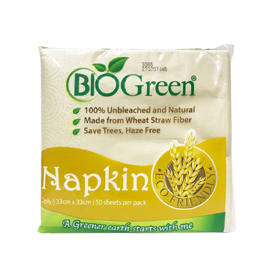 BioGreen Bd-Biodegradable Napkin 33CM X 330CM 2PLY 50 Sheets/Pack